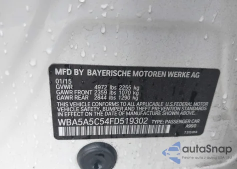 2015 BMW 528I z USA, uszkodzony, nr VIN WBA5A5C54FD519302